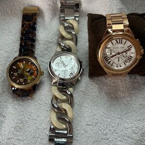 Michael Kors Gold, Silver, and Brown Watch Trio